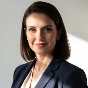 Professional headshot of a French female real estate investor in her mid 30s, clean background, natural light, trustworthy and professional expression, realistic photography, high resolution
