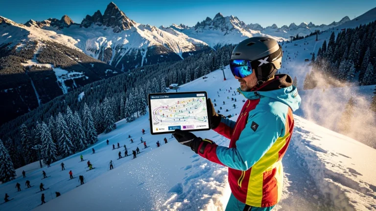 Skieur étudiant les flux skieurs à Morzine pour des choix plus sûrs en montagne enneigée