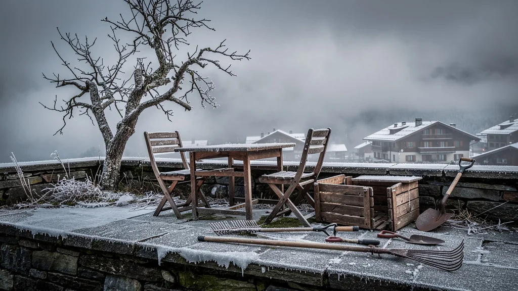 Objets en plein air abîmés par l’hiver morzinois, sans abri, illustrant les risques des biens exposés