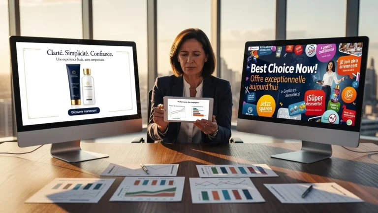Comparaison hyperréaliste test annonce en français seul versus annonce multilingue avec incohérences