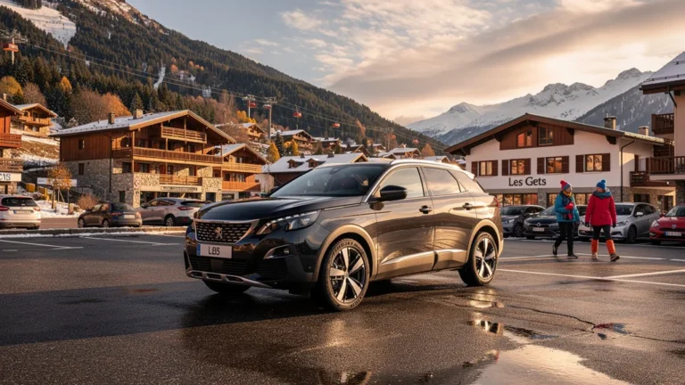 Comparaison hyper-réaliste du prix au m² des parkings à Morzine et Les Gets avec un SUV en 8K