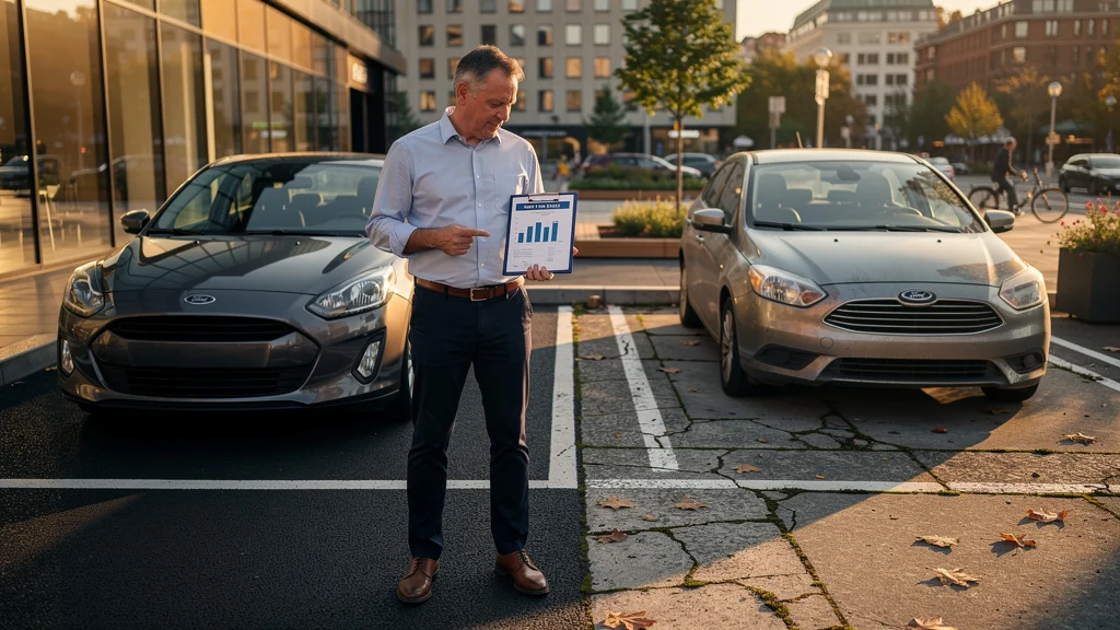 Comparaison hyperréaliste d’une place de parking neuve et ancienne pour rendement net sur deux ans