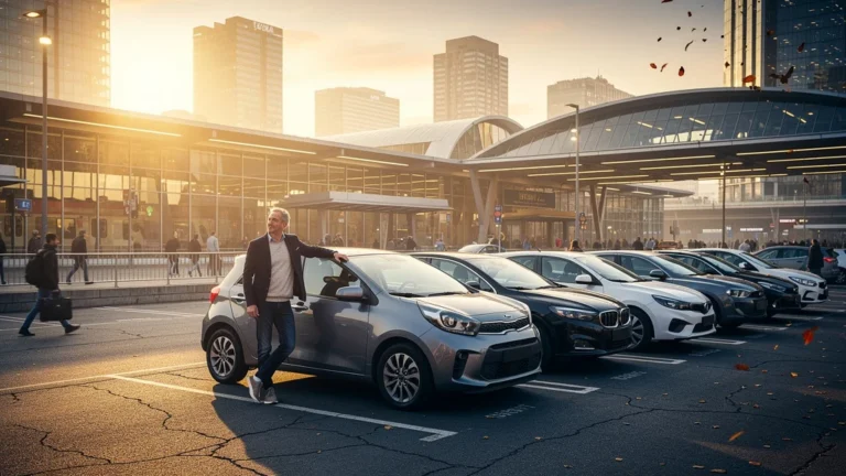 Vue réaliste d'un parking de gare en ville préféré à une place de stationnement urbaine