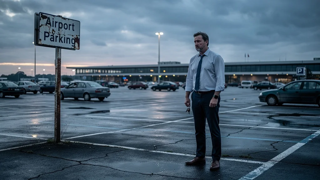 Parking d'aéroport désert au crépuscule symbolisant un investissement raté face à la concurrence locale