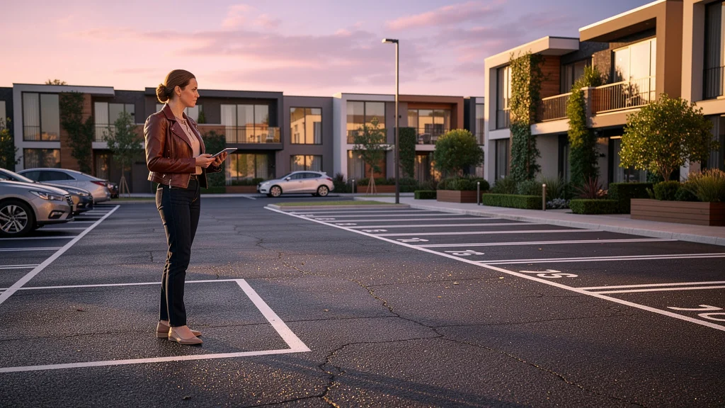 Vue réaliste d'une place isolée et d'un lot de places de parking pour investissement urbain