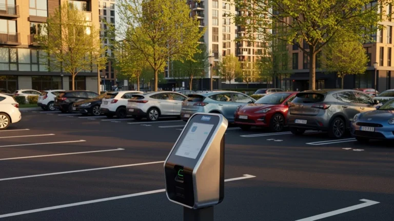 parking urbain moderne ensoleillé symbolisant les revenus mensuels d’un parking bien géré