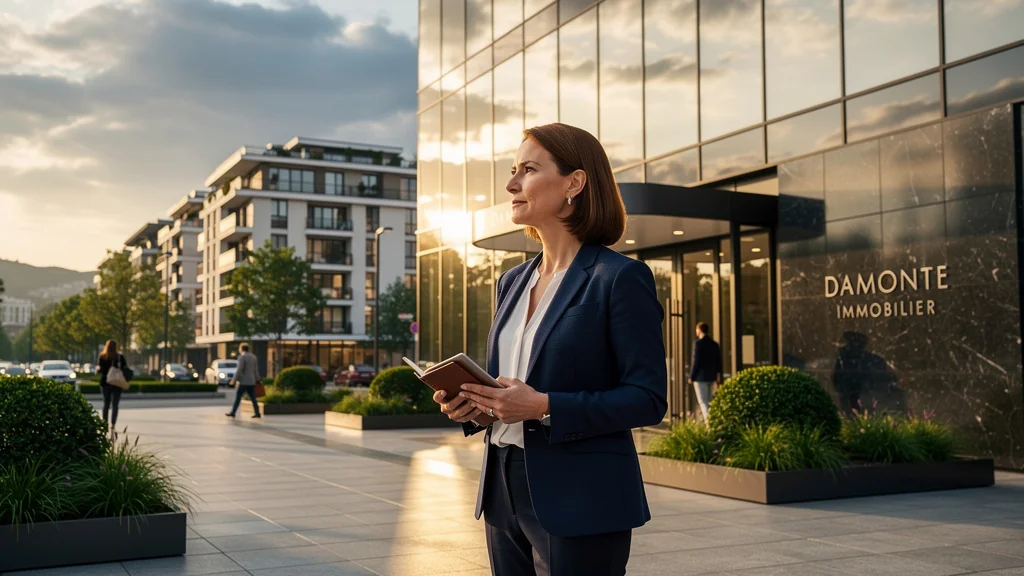 Bureau Damonte Immobilier moderne avec femme professionnelle rédactrice en investissement immobilier