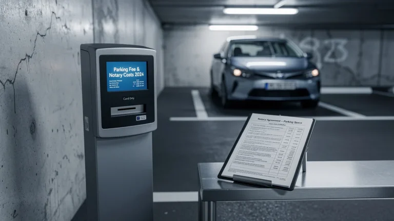 Analyse réaliste des frais de notaire pour parking en 2024 avec documents et parking urbain moderne