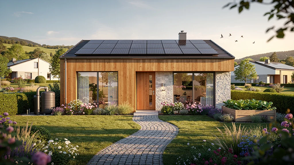 Maison moderne et jardin paysager illustrant l'harmonie habitat en investissement immobilier 2024